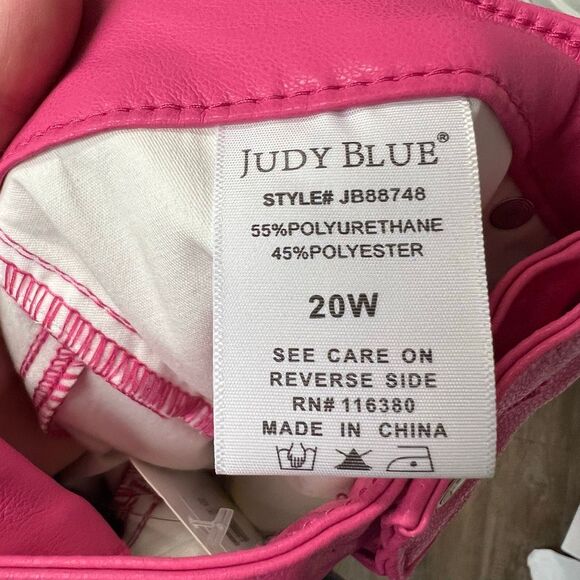 JUDY BLUE Tummy Control Faux Leather Pants Hot Pink Size 20W Straight NWT New - Picture 12 of 16